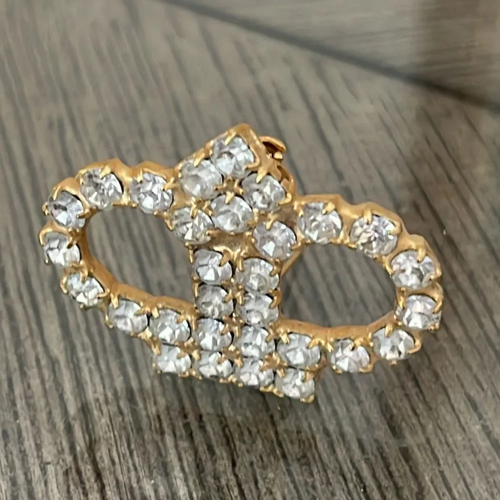 Vintage Gold-tone Crown Brooch with Rhinestones